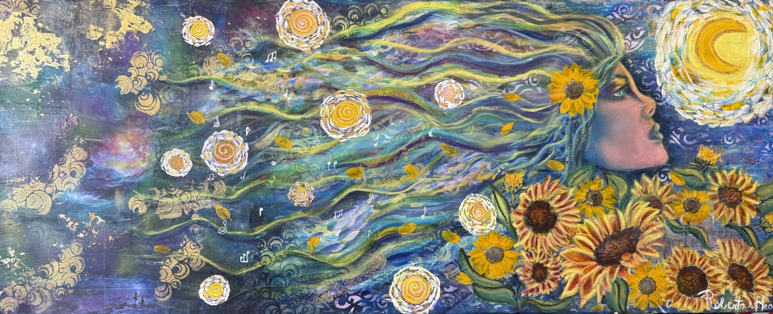 Image of Under a Kindred Sky, 20x40 Mixed Media Collage on Gallery-Wrapped Canvas