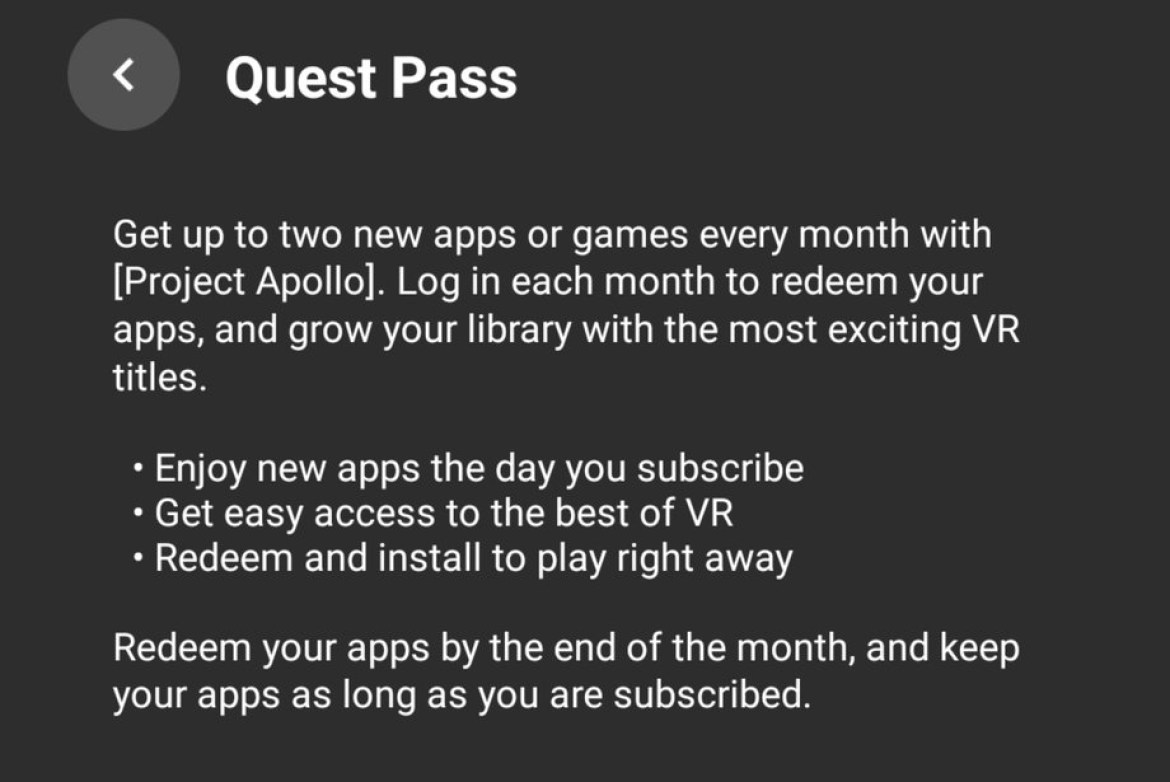 Meta quest pass vr