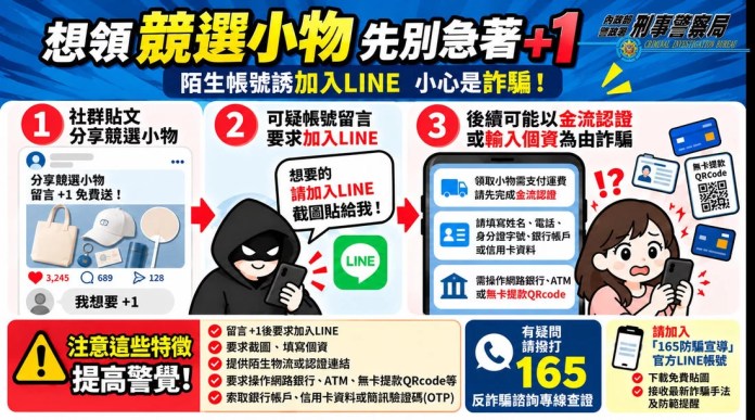 假送競選小物!留言+1遭引導加LINE 最新詐騙手法曝 假送競選小物!留言+1遭引導加LINE 最新詐騙手法曝