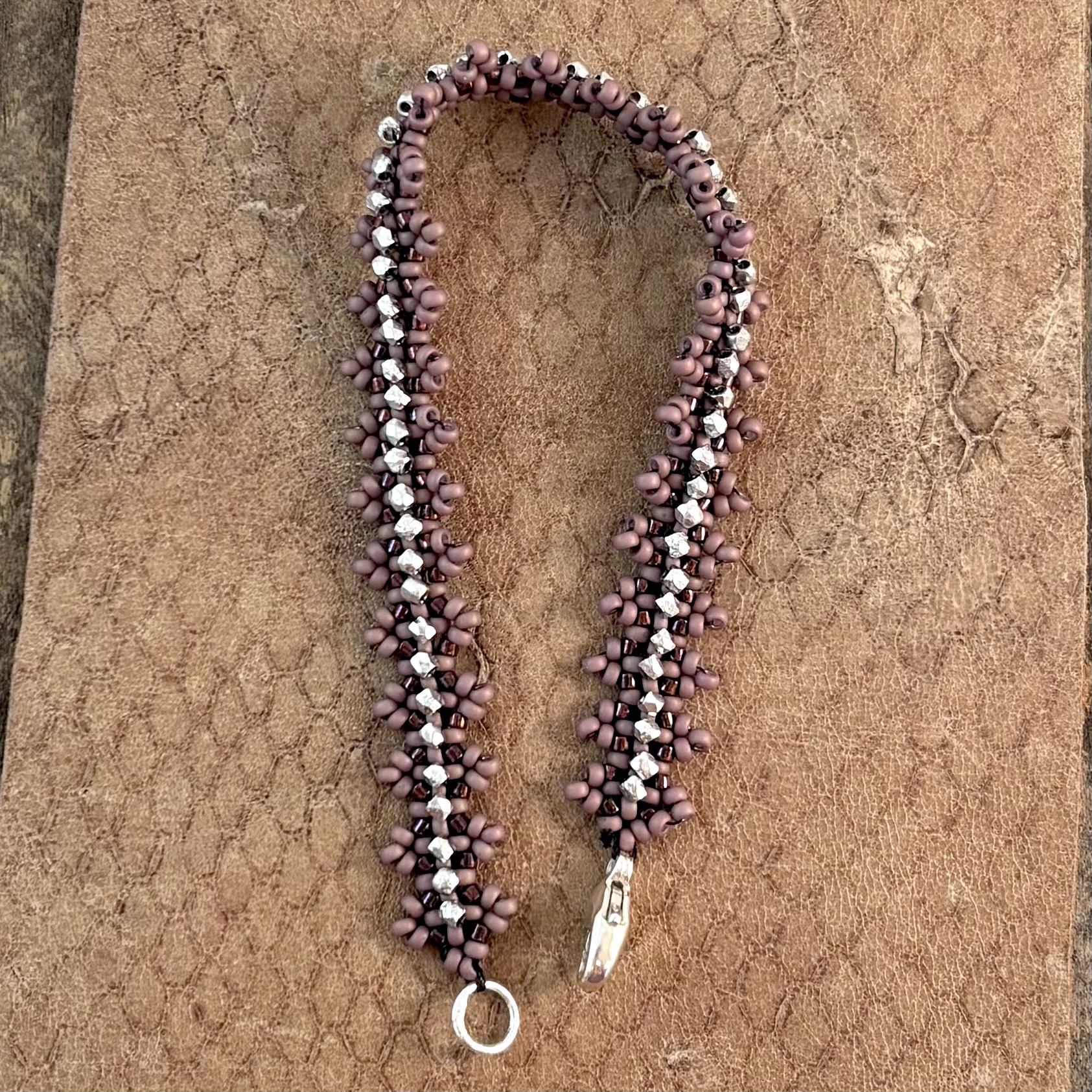 right angle weave picot and embellished bracelet