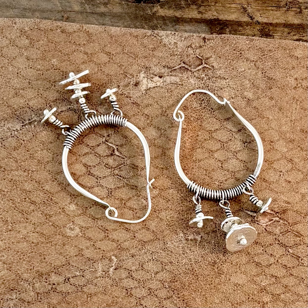hoop earrings with organic bead drops