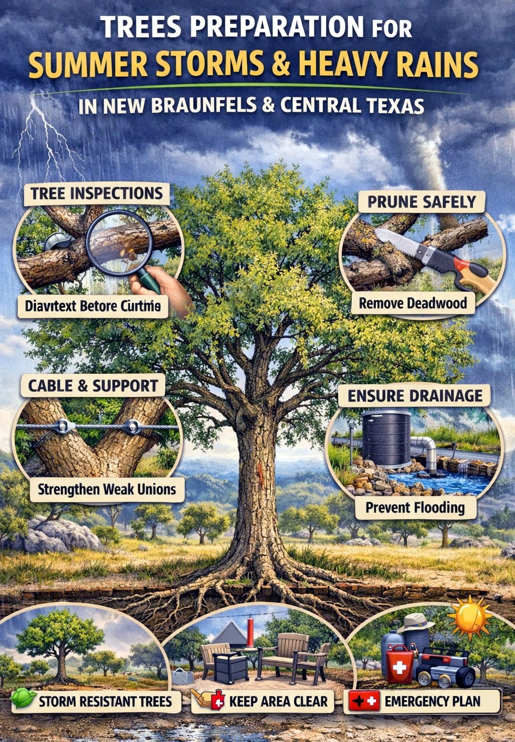 Preparing Your Trees for Summer Storms & Heavy Rains in New Braunfels & Central Texas