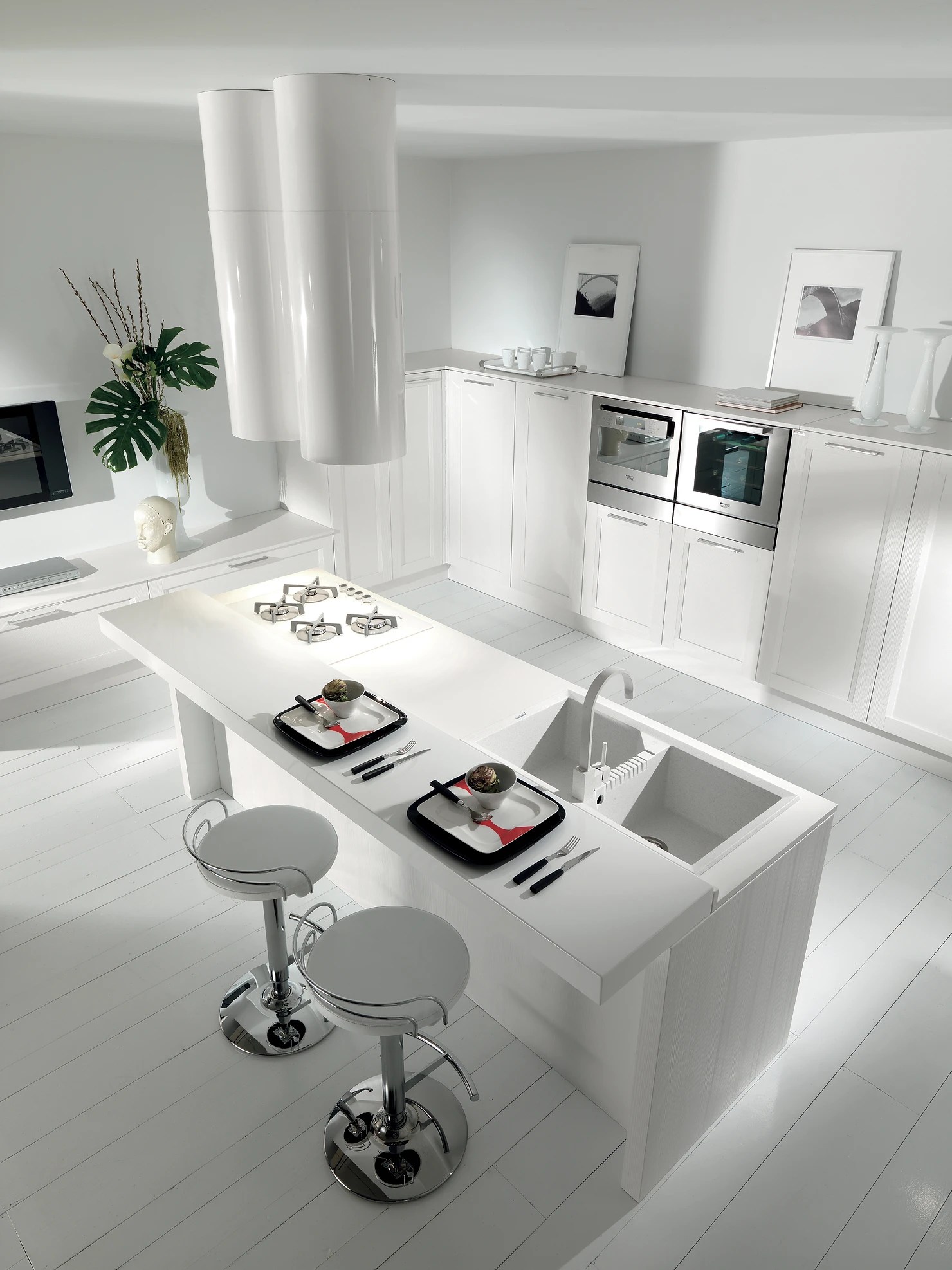 Attractive White Kitchen Cabinet Design in Tanzania