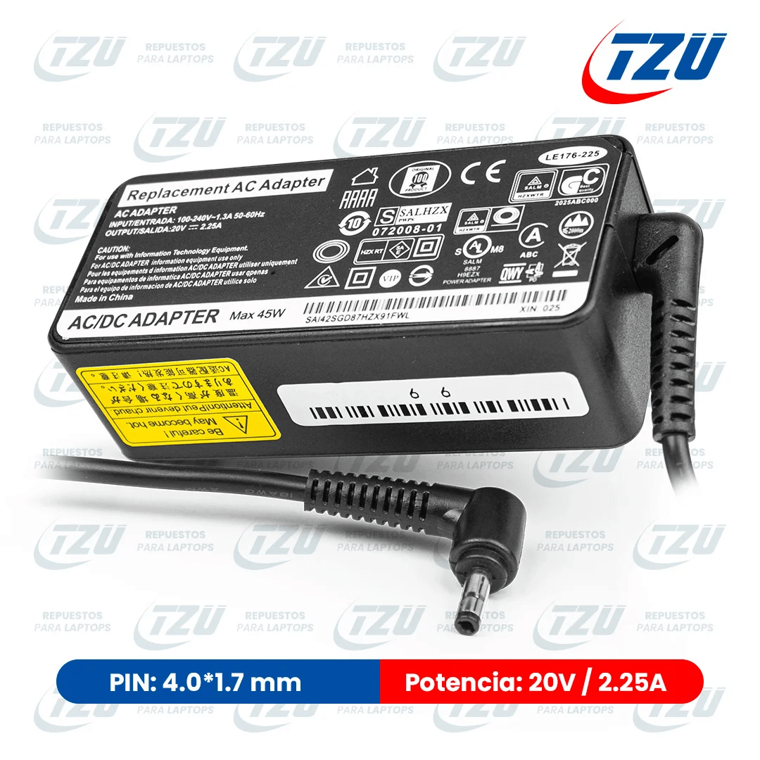 Cargador Lenovo 20V 2.25A 45W 4.0*1.7 Punta Fina