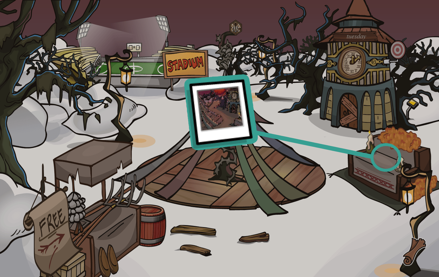 Club Penguin Journey Beneath the Crimson Moon: Halloween Party Hunter Background Location