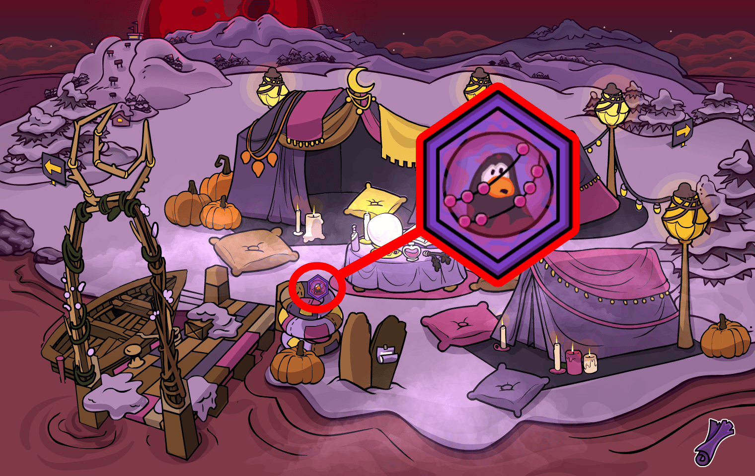 Club Penguin Journey Beneath the Crimson Moon: Halloween Party Witch Crest Pin