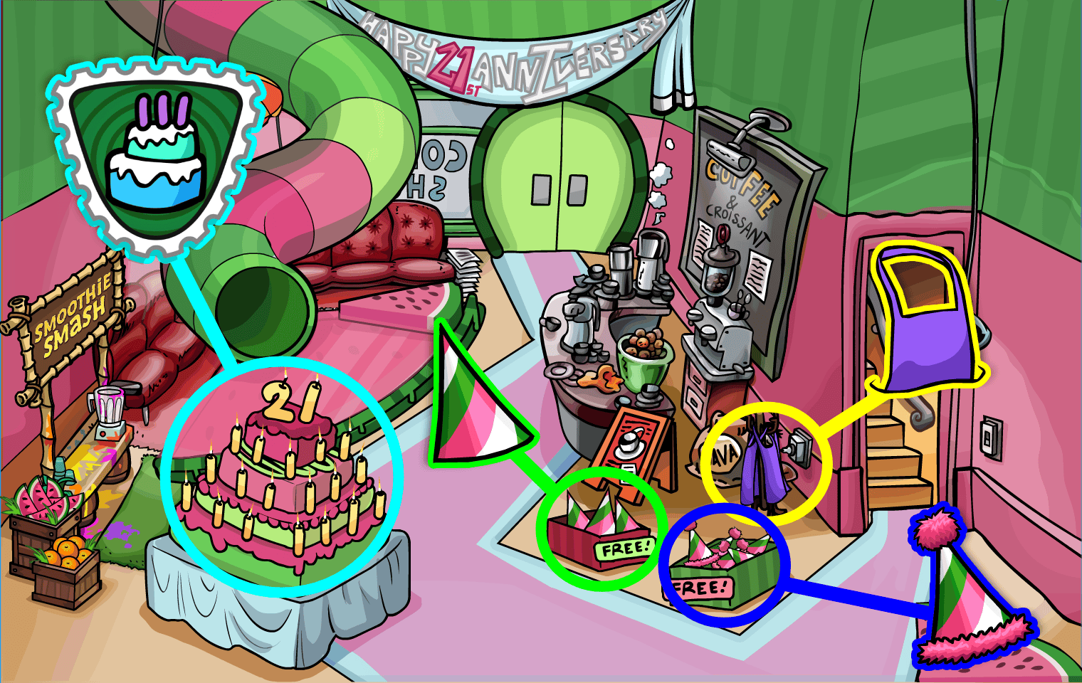 CPJ CPJourney Club Penguin Journey 21st Year Anniversary Celebration Stamp Puffle Party Hat Birthday Baker's Apron