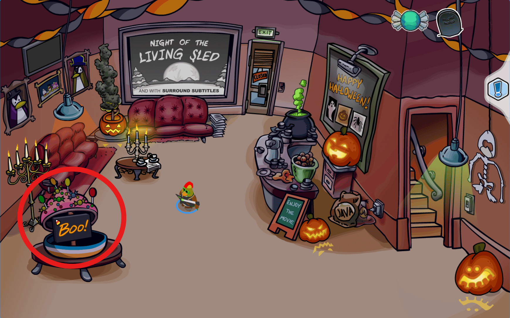 Club Penguin Legacy Halloween Party 2026 Candy at Coffee Shop