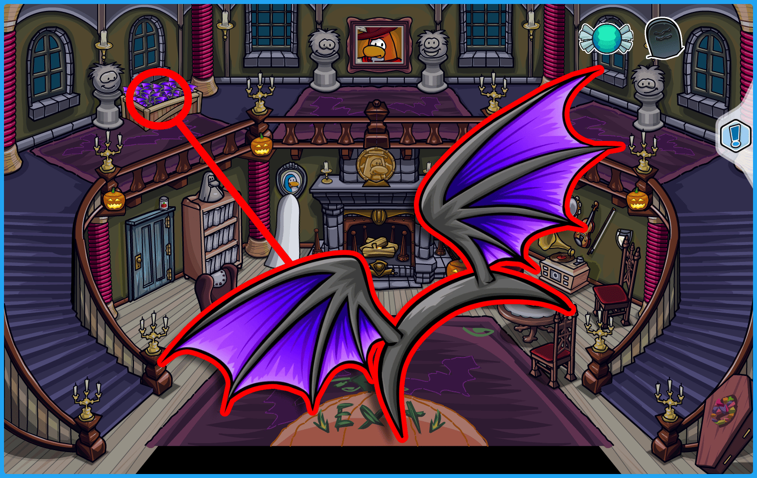Club Penguin Legacy Halloween Party 2026 Purple Bat Wings Haunted House