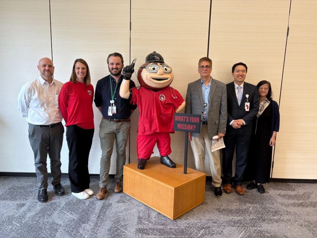 FLI Team 2 group in front of Brutus Buckeye statue