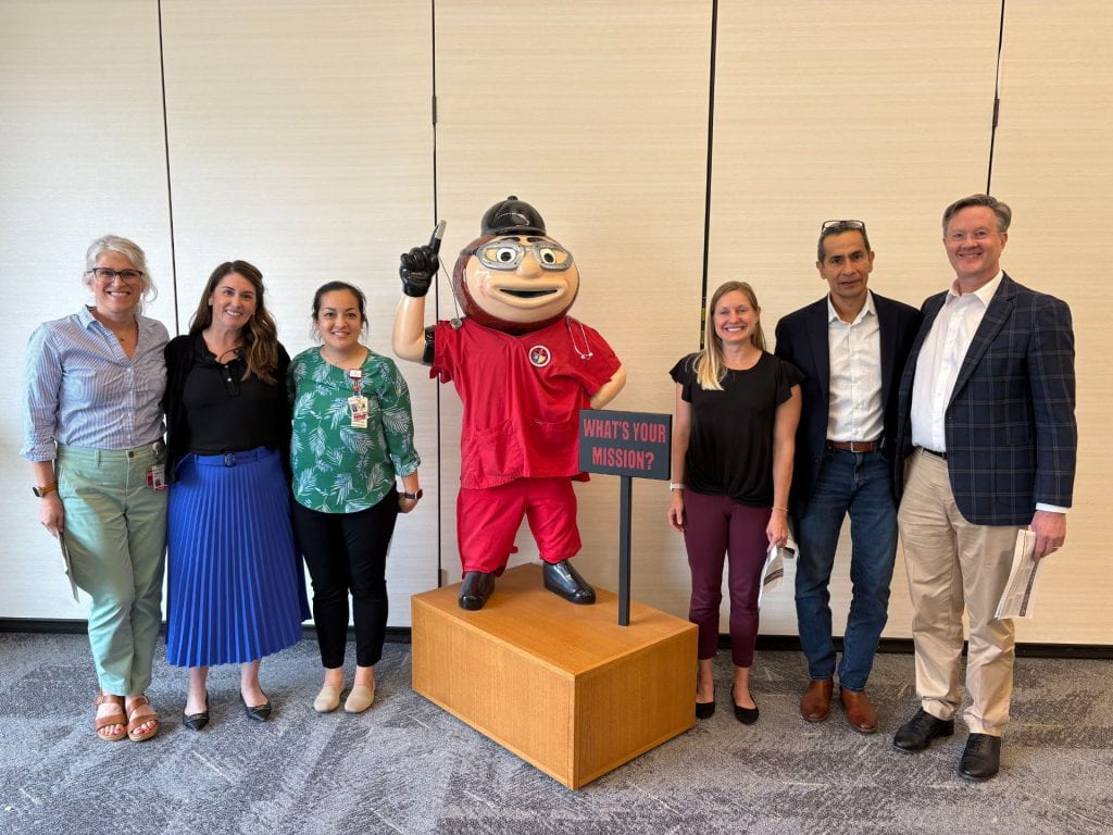 FLI Team 3 group in front of Brutus Buckeye statue