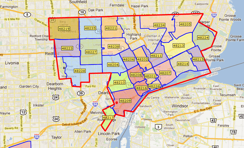 Map Of Detroit By Zip Code Detroit Zip Map 