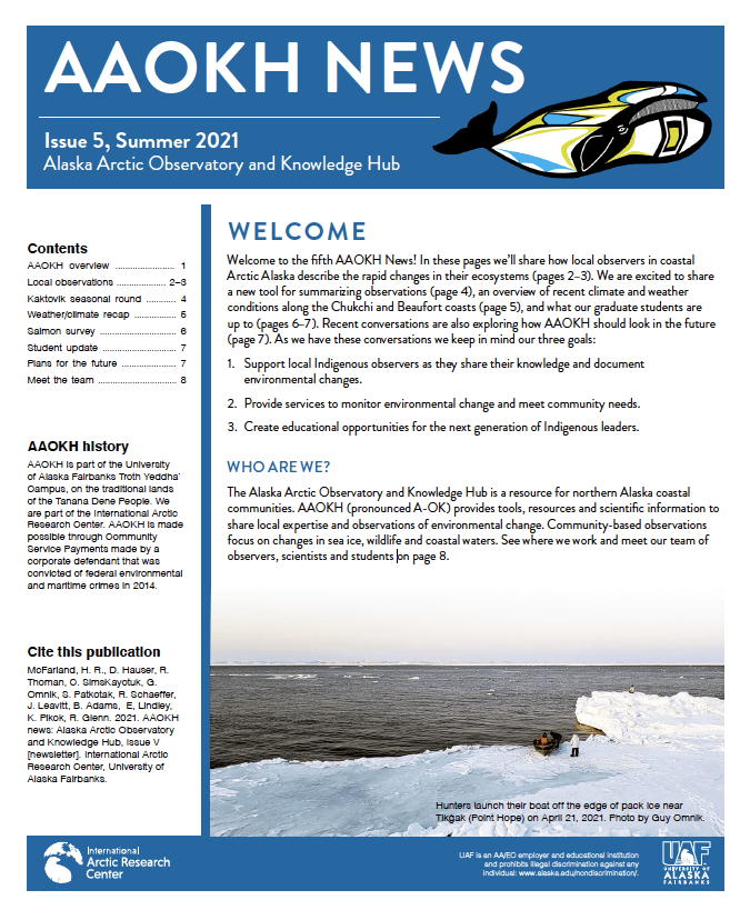 Poster for Alaska Arctic Observatory & Knowledge Hub “AAOKH” News Issue 5 for Summer 2021.