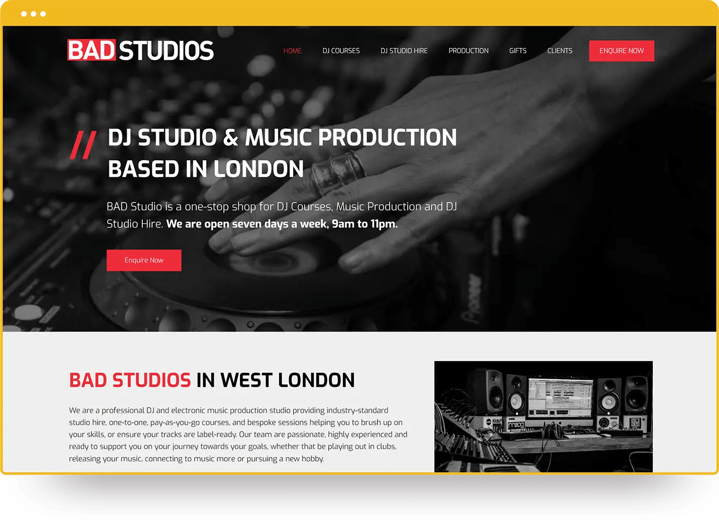 BAD Studios Website from Ubie Websites in an internet browser