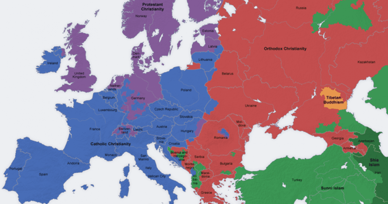Religions Of Europe On A Map Europe Religion 