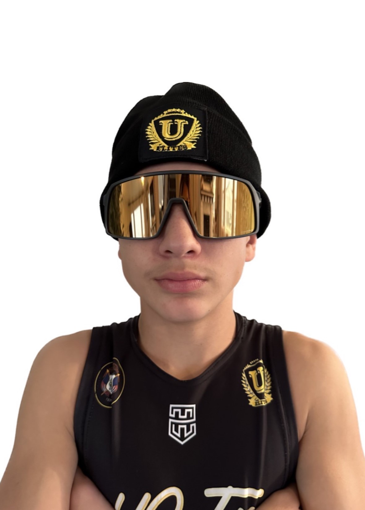 black beanie with logo