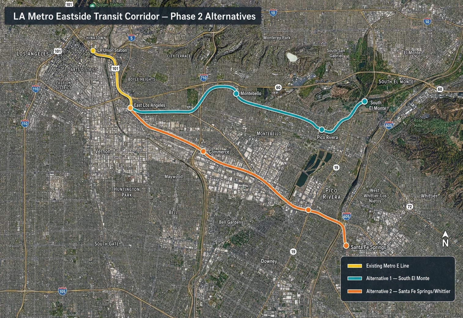Metro Eastside Corridor alternatives map