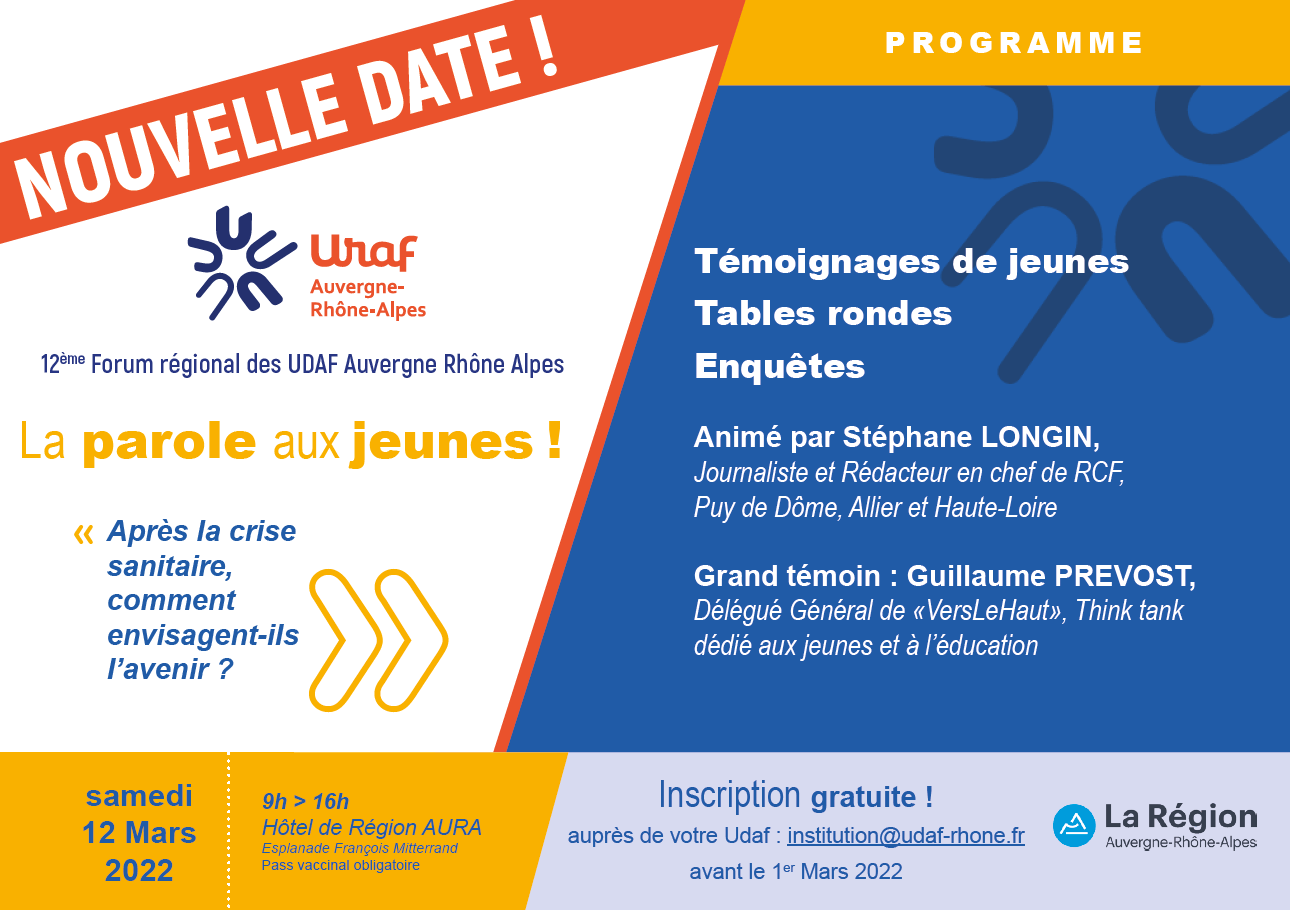Participez au 12e Forum des UDAF Auvergne-Rhône-Alpes !