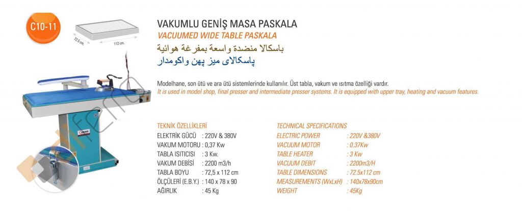 Vakumlu Kol Aparatli Genis Masa Paskala Utu Wermac