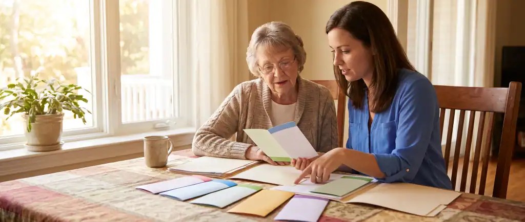Alternatives to nursing home care in PA — caregiver reviewing program options with a client at home