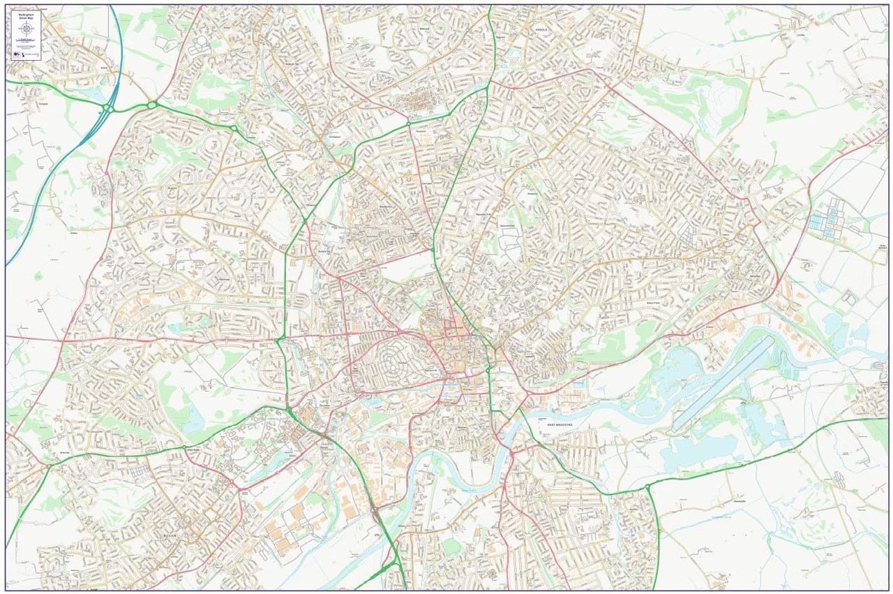 Central Nottingham City Street Map Digital Download Ukmaps Co Uk 