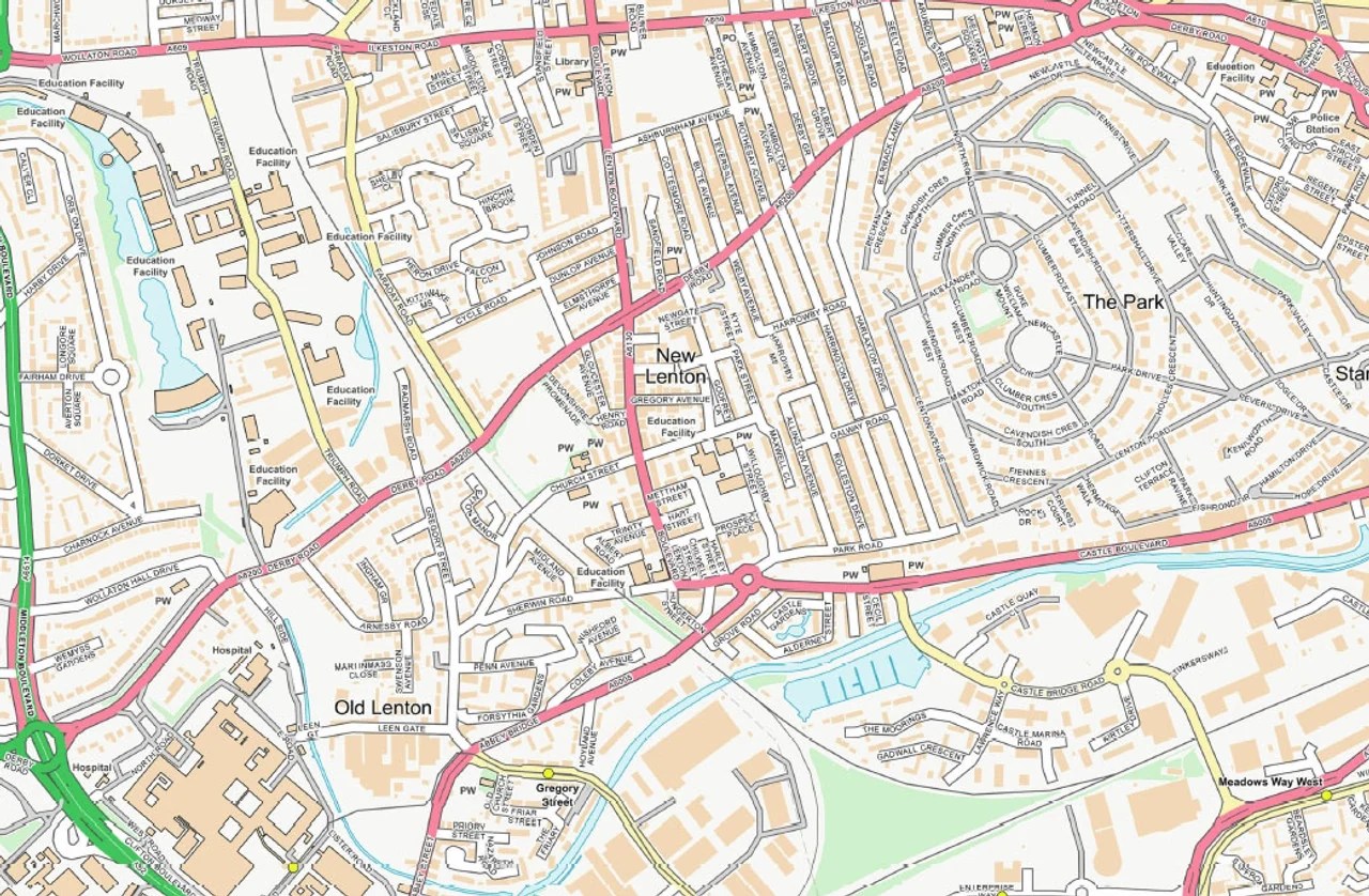Central Nottingham City Street Map Digital Download Ukmaps Co Uk 