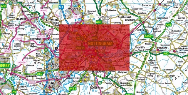 Central Nottingham City Street Map Digital Download Ukmaps Co Uk 