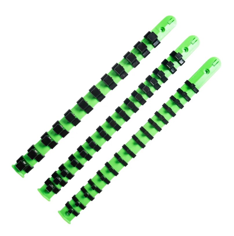 DSD TOOLS 3pc 1/4″, 3/8″, 1/2″ DR Socket Storage Rails – 44 Clips