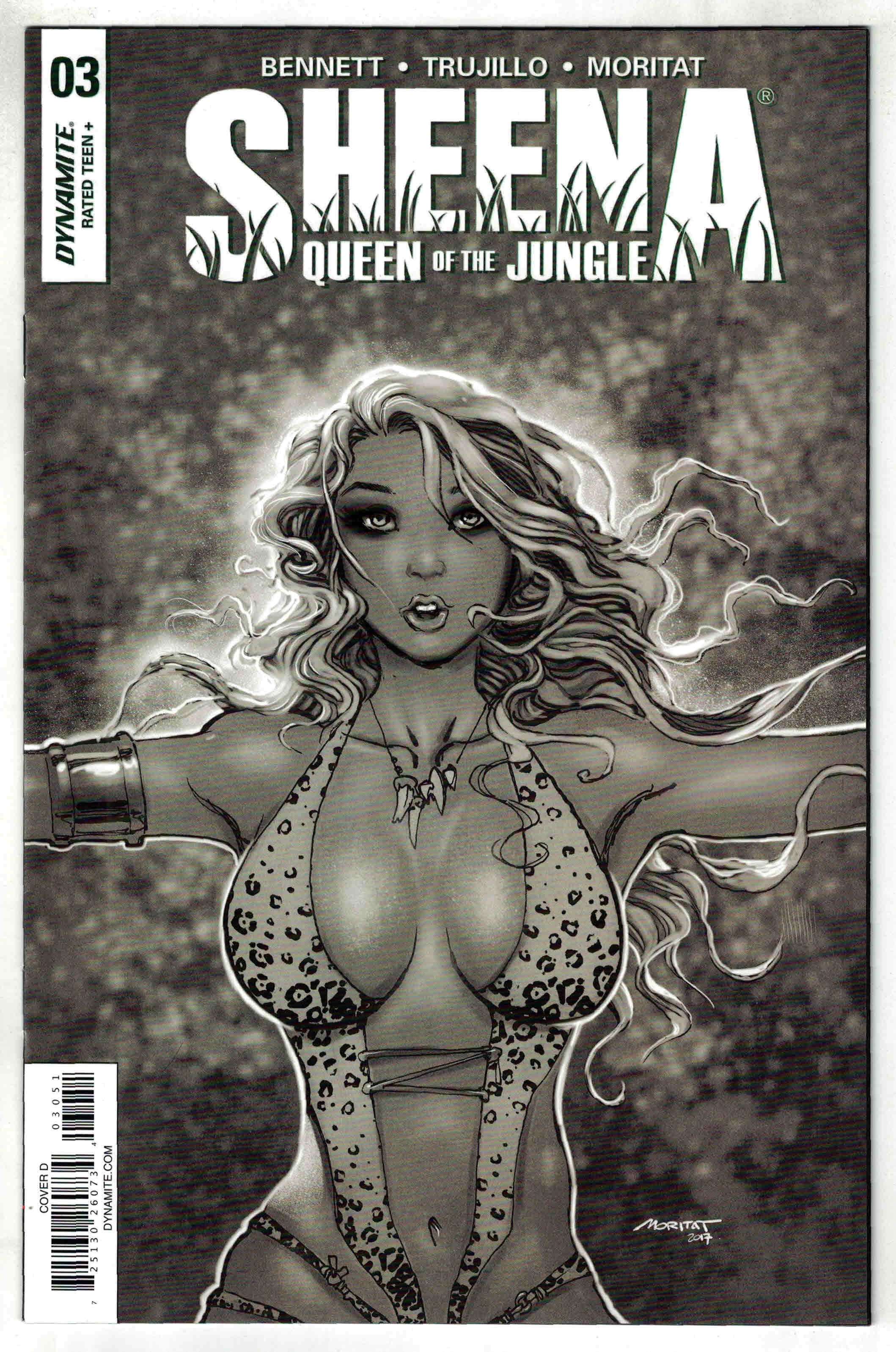 Sheena Queen of the Jungle #3 1:10 Moritat B&W Variant Dynamite 2017 VF/NM