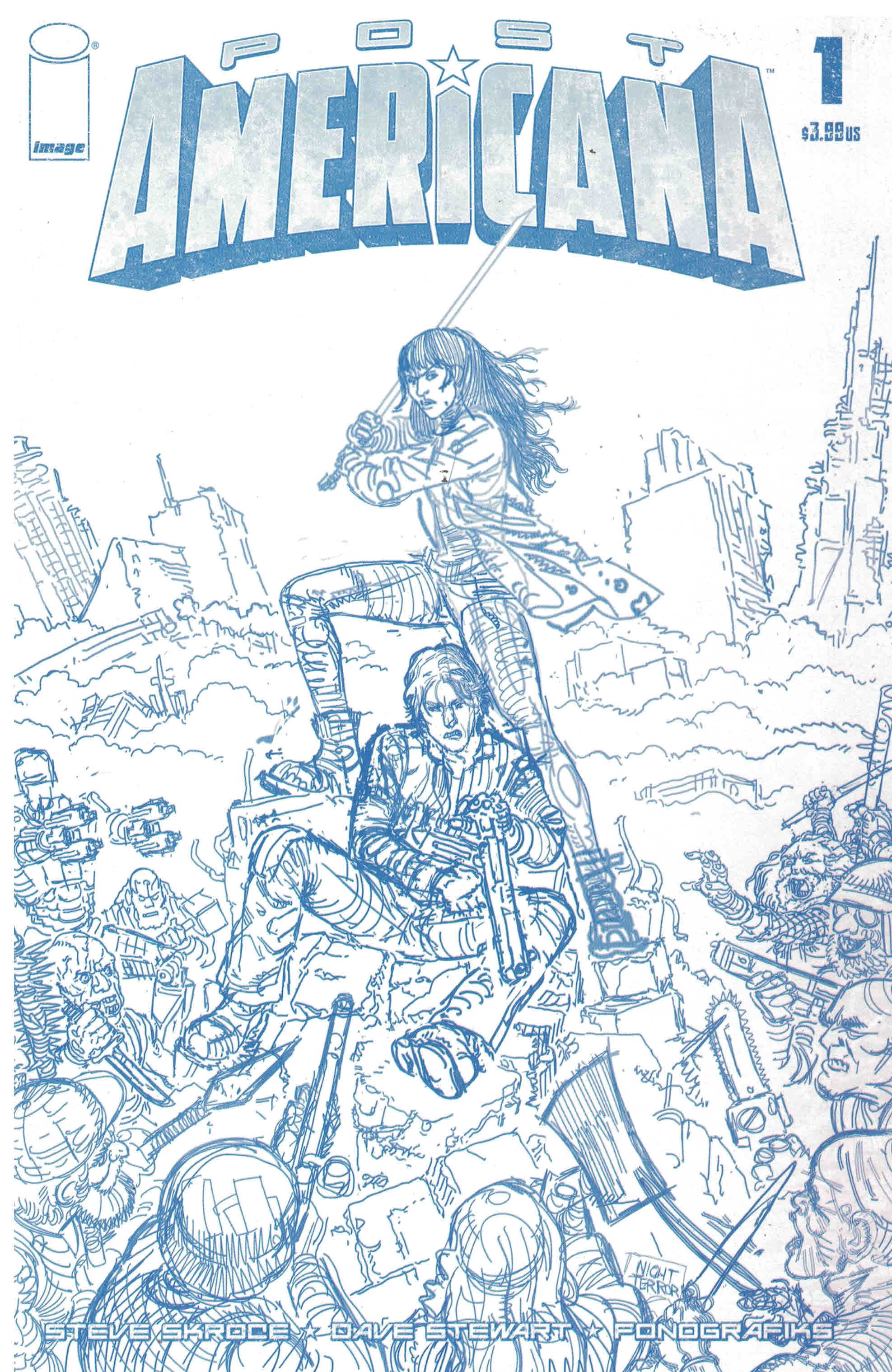 Post Americana #1 1:50 Steve Skroce Blue Line Sketch Variant Image 2020
