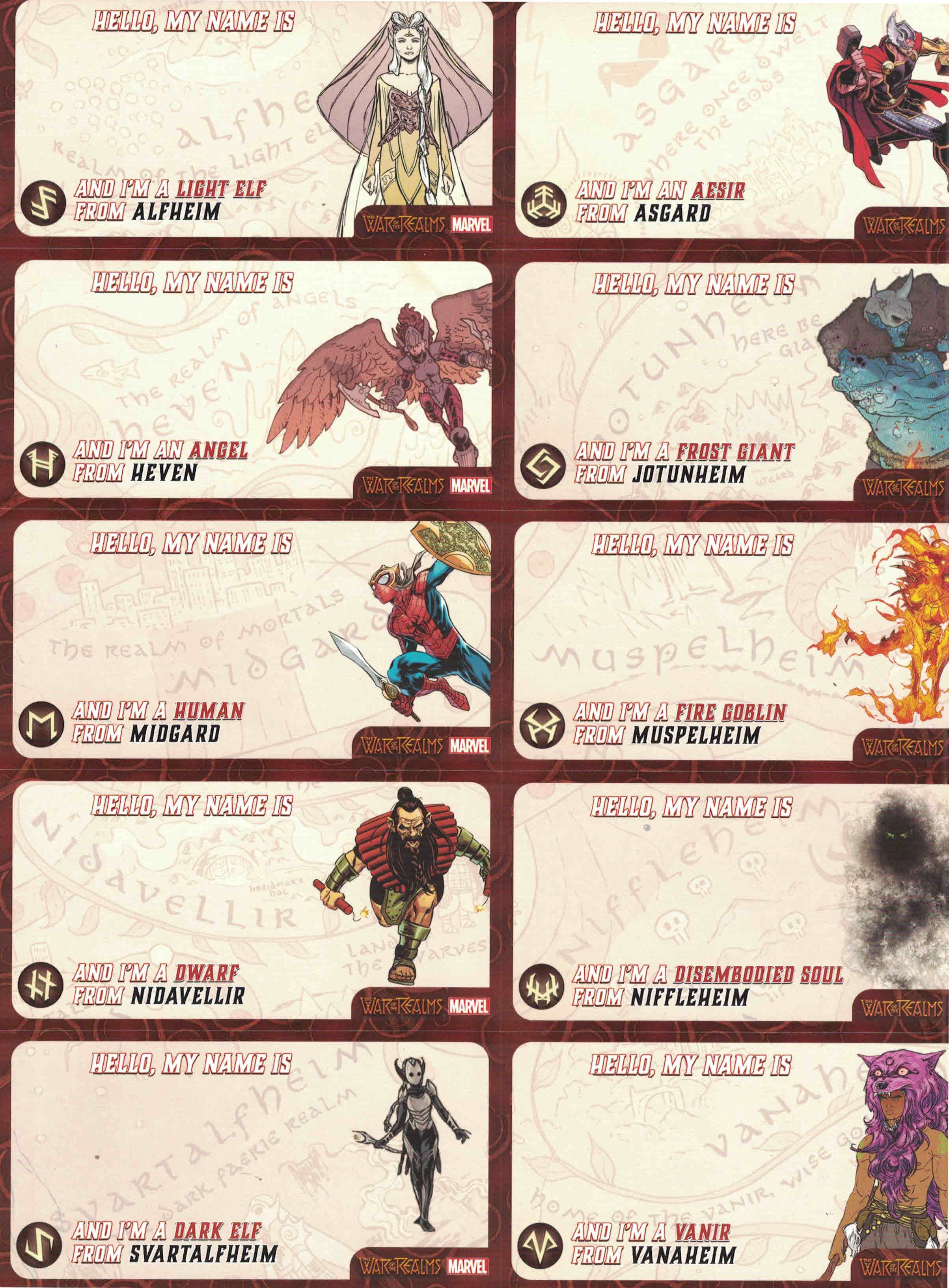 War of the Realms Name Tags Marvel 2019
