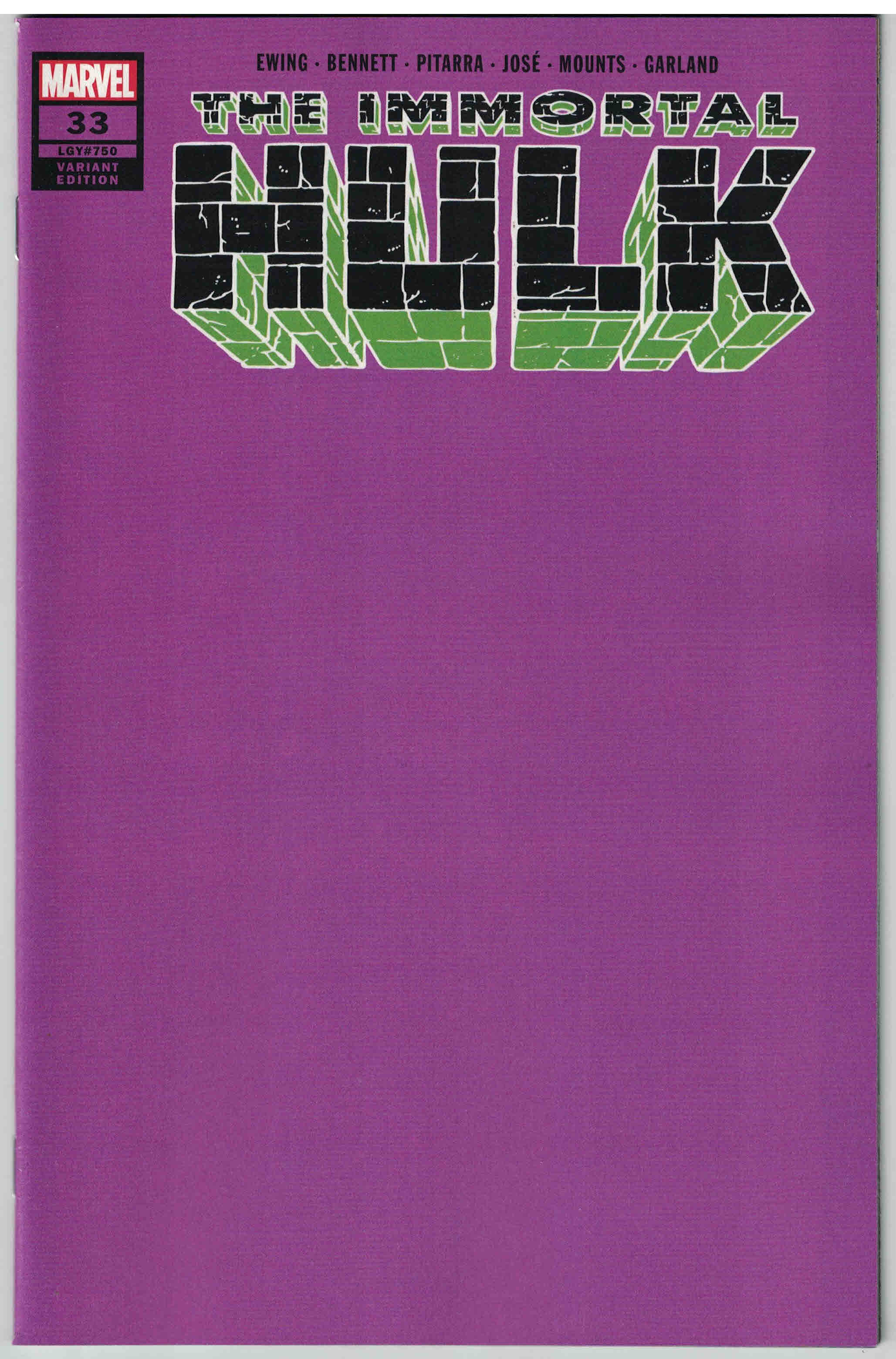 Immortal Hulk #33 1:200 Purple Variant Marvel 2018 Incredible #750