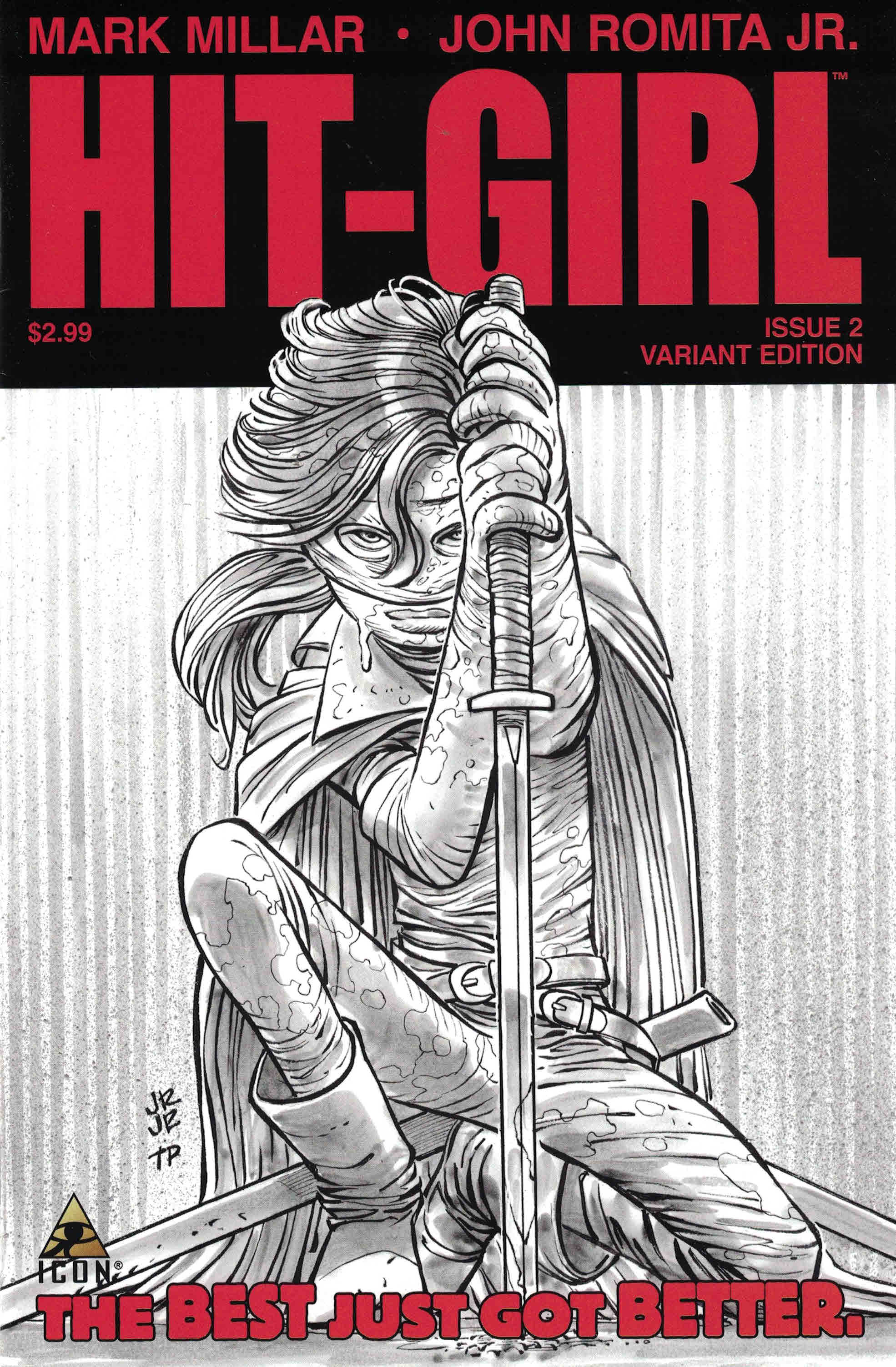 Hit-Girl #2 1:25 John Romita Jr B\u0026W Sketch Variant Marvel Icon 2012 Kick-Ass  – Ultimate Comics, image size:1970x3006