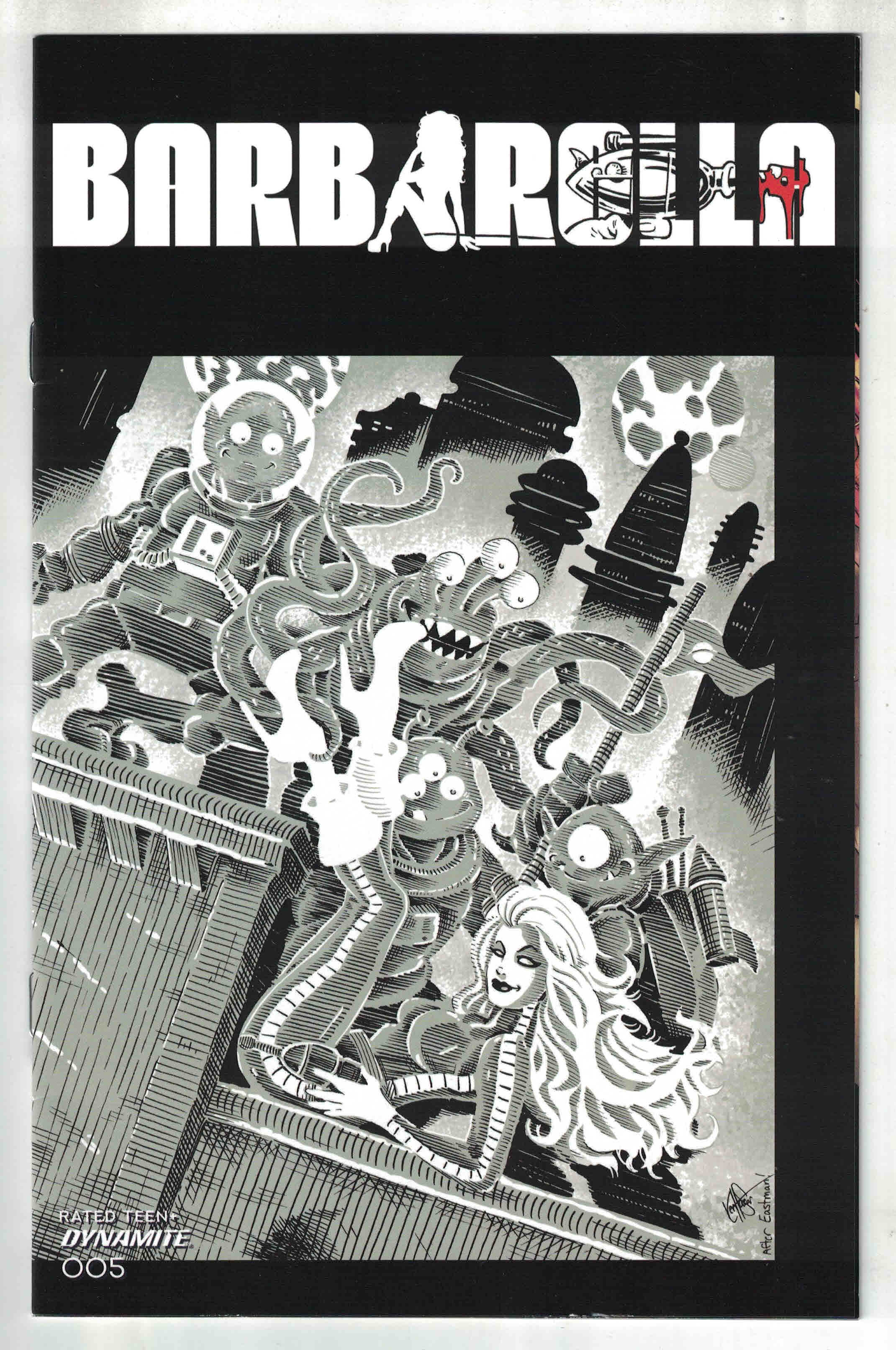 Barbarella #5 1:11 Haeser TMNT Homage Variant B&W Dynamite 2021 VF/NM