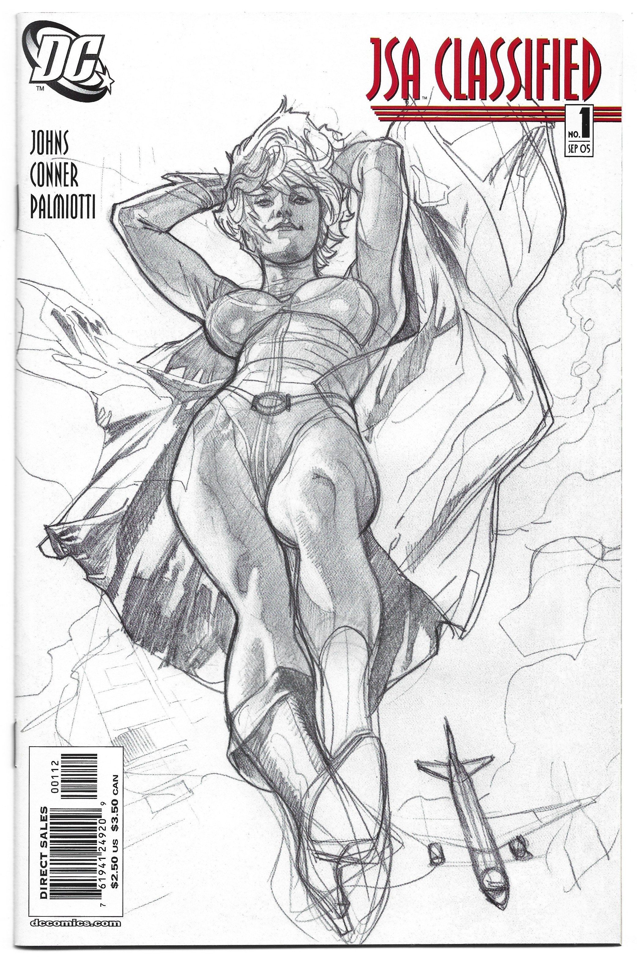 JSA Classified #1 2nd Print Adam Hughes B&W Sketch Variant Powergirl DC 2005 NM-