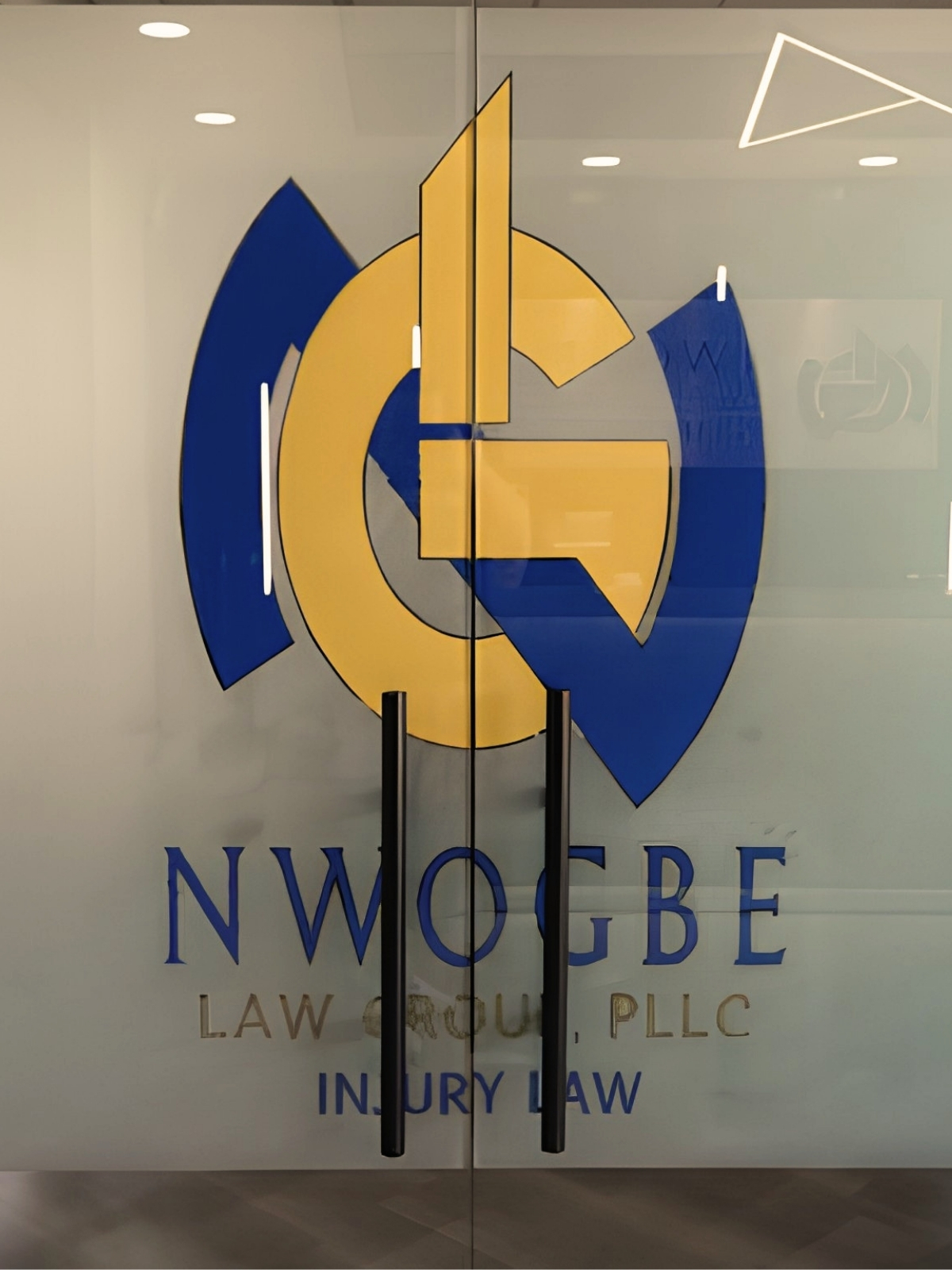 Custom etched glass office entrance for Las Vegas law firm