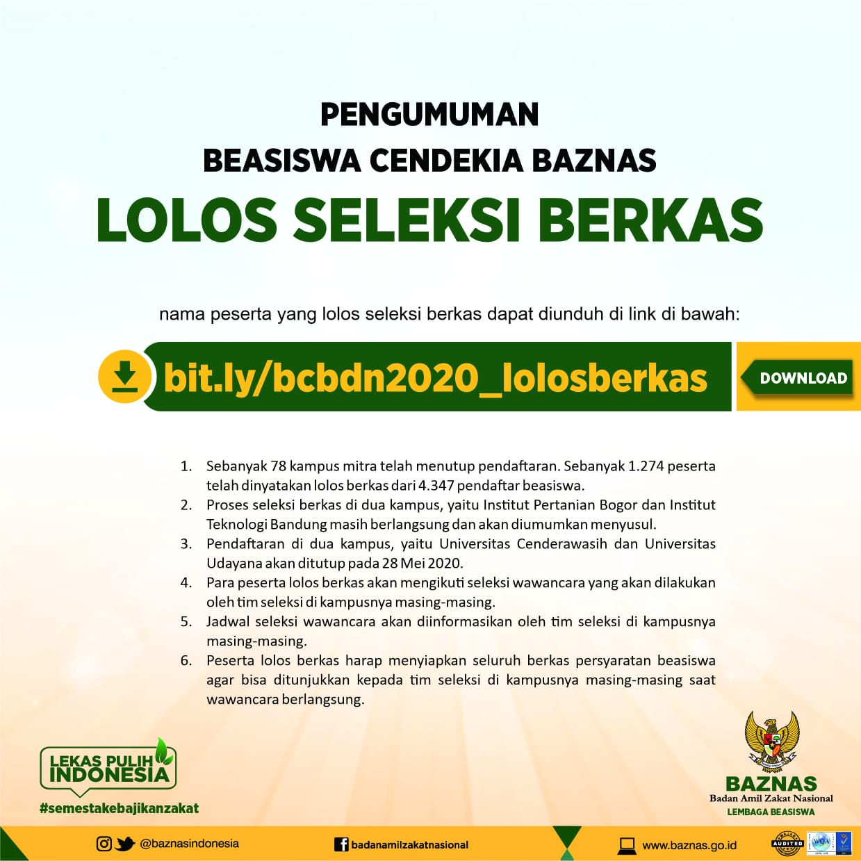 Pengumuman Seleksi Berkas Beasiswa Unggulan 2018: Cek Statusmu Sekarang!