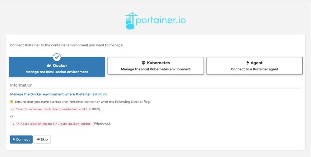 Portainer Management auswählen