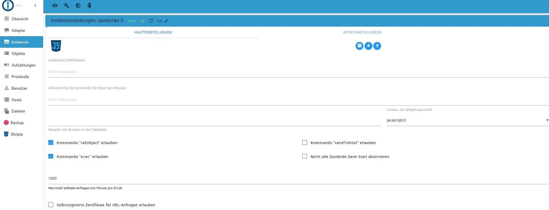 javaskript Adapter installieren