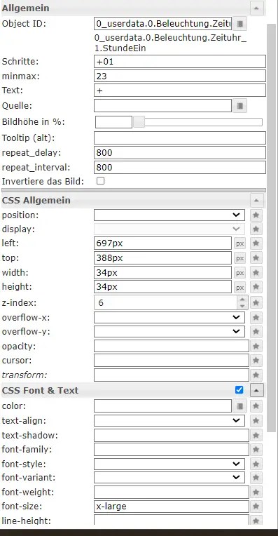 ioBroker VIS Editor Eigenschaften