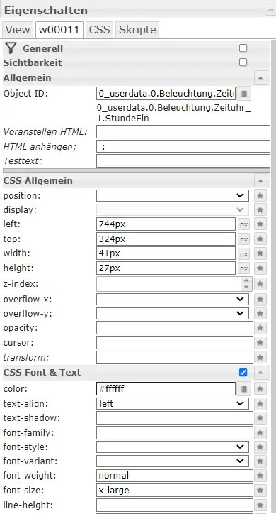 ioBroker VIS Editor Eigenschaften