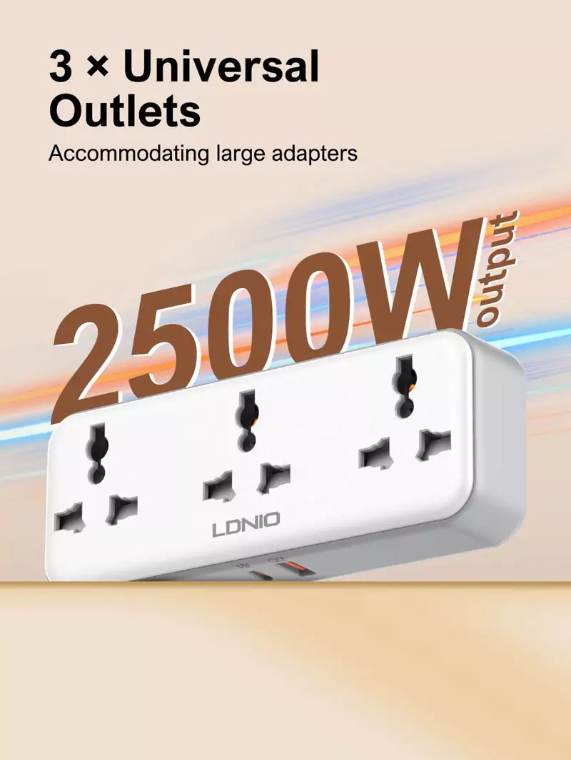LDNIO SC3317 3 AC Outlets Portable Extension Power Socket