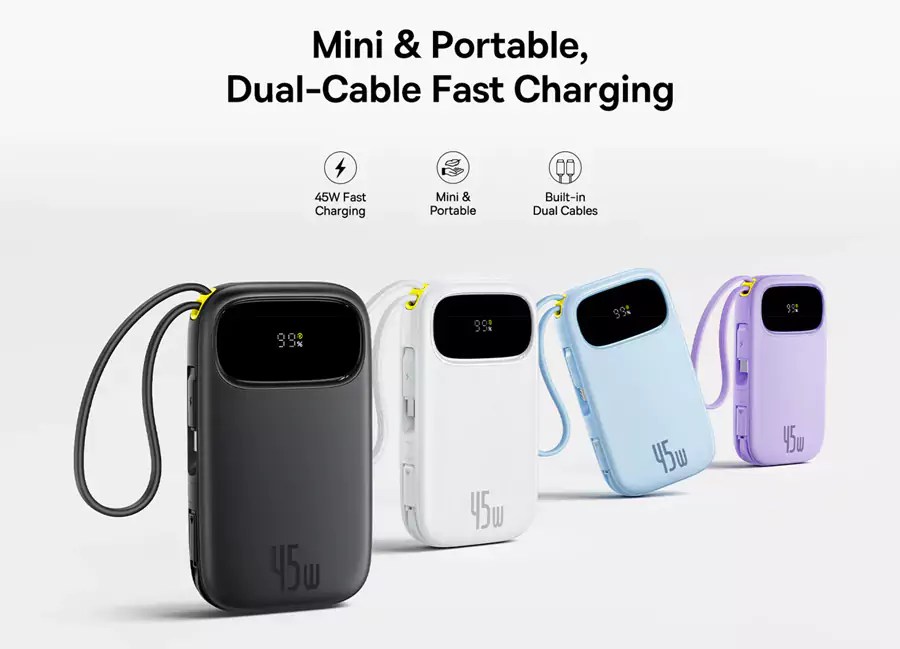 Baseus QPow 3 45W EnerFill FC31 20000mAh Power Bank with Built-in Type C & Lightning Cable