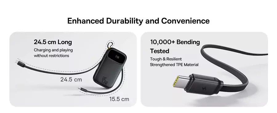 Baseus QPow 3 45W EnerFill FC31 20000mAh Power Bank with Built-in Type C & Lightning Cable