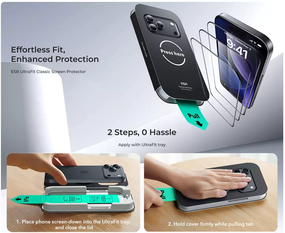 ESR UltraFit Classic iPhone 17 Pro iPhone 17 Pro Max Screen Protector (2-Pack)