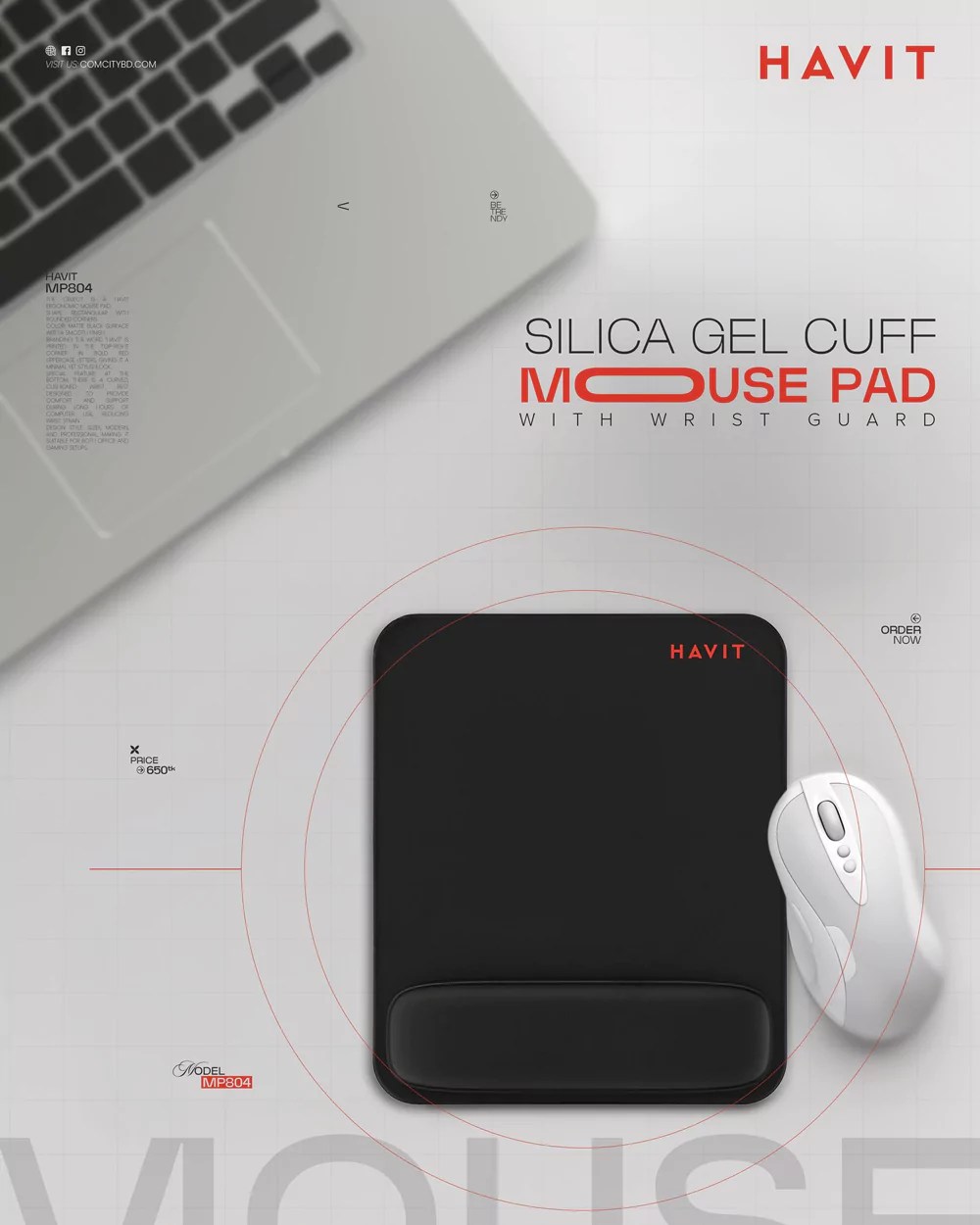 Havit MP804 Mouse Pad with Wrist Guard