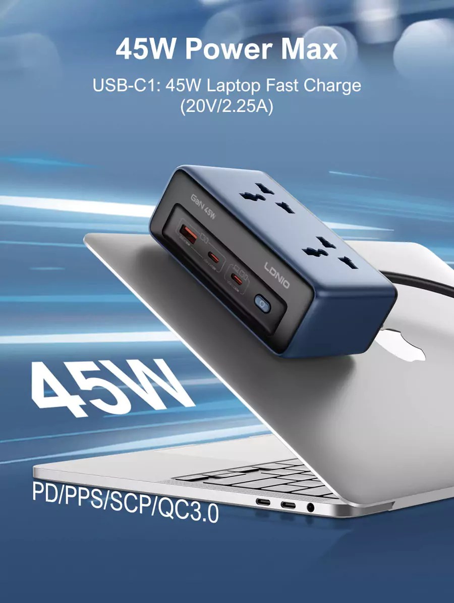 LDNIO SC1 45W Universal Socket Desktop Power Strip Adapter