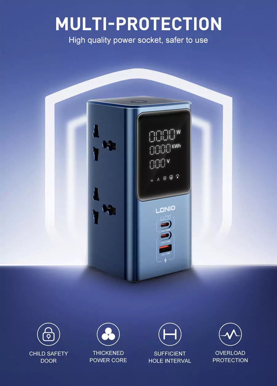 LDNIO SC2 45W Universal Desktop Power Strip with LED Display
