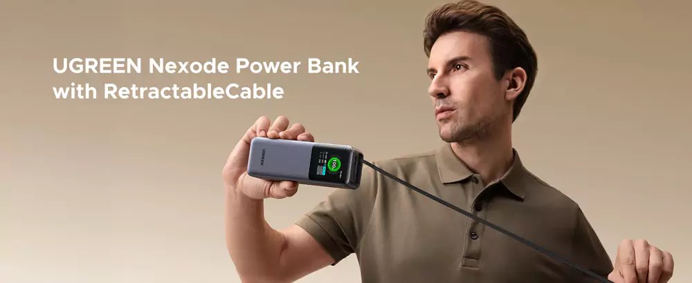 UGREEN Nexode Power Bank 20000mAh 165W with Retractable USB-C Cable