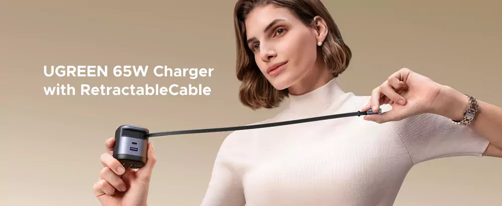 UGREEN Nexode 65W Charger with Retractable USB-C Cable